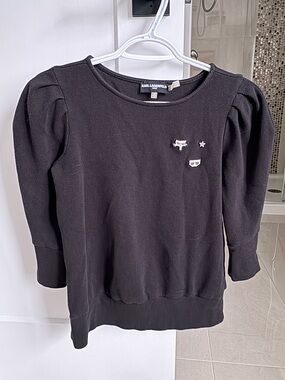 Karl Lagerfeld Black Puff-Sleeve Crewneck Sweater with Pin Accents